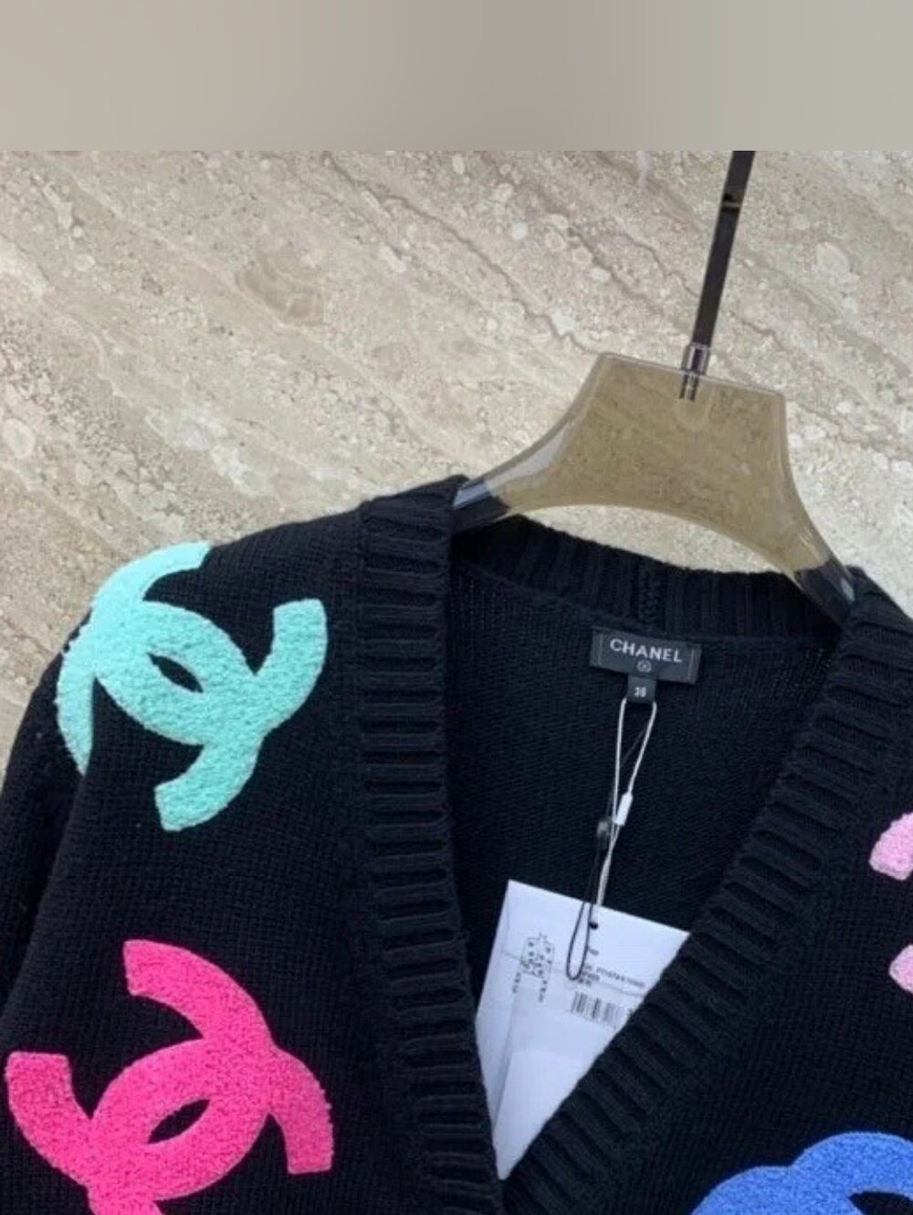 Chanel Black with Multicolor CC Logo Knit Cardigan Sweater - Picture 3 of 9